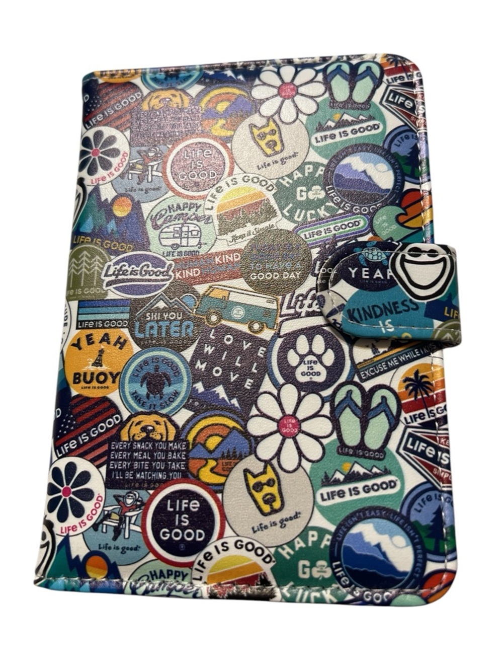 Life Is Good Travel Sticker Collage Passport Wallet NWOT Vacation International